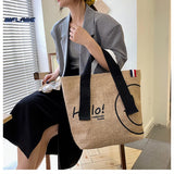 Woman Cotton Linen Printed Tote Bag Purses Sac