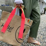 Woman Cotton Linen Printed Tote Bag Purses Sac