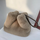 Women's Faux Mink Fur Plush Shoulder Bucket Bag