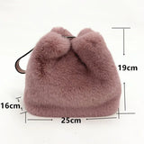 Women's Faux Mink Fur Plush Shoulder Bucket Bag