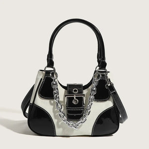 High Women's Leather Tote Shoulder Bag, Contrast Female Crossbody