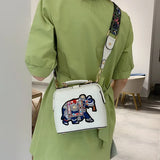 Vintage Embroidery Elephant Bag Pu Leather Handbag