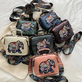 Vintage Embroidery Elephant Bag Pu Leather Handbag