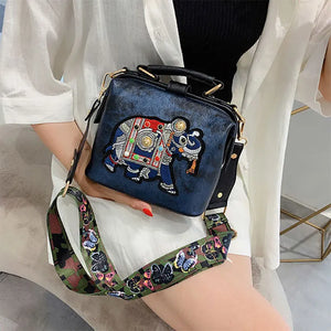 Vintage Embroidery Elephant Bag Pu Leather Handbag