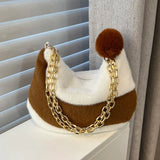 Women's Plush Shoulder Bag with Chain Strap