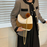 Women's Plush Shoulder Bag with Chain Strap