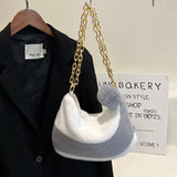 Women's Plush Shoulder Bag with Chain Strap
