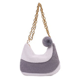 Women's Plush Shoulder Bag with Chain Strap