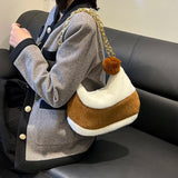 Women's Plush Shoulder Bag with Chain Strap