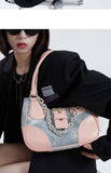 Women's Chain Crossbody Bag Half Moon Tote Winter PU Denim Handbag