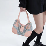 Women's Chain Crossbody Bag Half Moon Tote Winter PU Denim Handbag