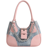 Women's Chain Crossbody Bag Half Moon Tote Winter PU Denim Handbag