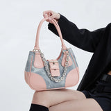 Women's Chain Crossbody Bag Half Moon Tote Winter PU Denim Handbag