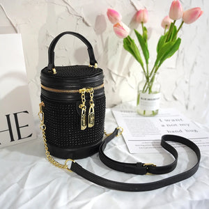 PU & Diamond Women's Crossbody Bucket Bag