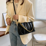 Pleated Chain Shoulder Bag High PU Leather Crossbody Female
