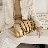 Pleated Chain Shoulder Bag High PU Leather Crossbody Female