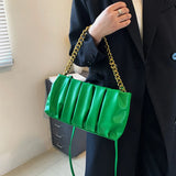 Pleated Chain Shoulder Bag High PU Leather Crossbody Female