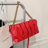 Pleated Chain Shoulder Bag High PU Leather Crossbody Female