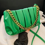 Pleated Chain Shoulder Bag High PU Leather Crossbody Female
