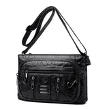 Pleated Leather Shoulder Bag Large Capacity Multilayer Crossbody