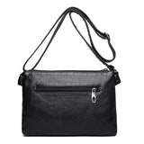 Pleated Leather Shoulder Bag Large Capacity Multilayer Crossbody
