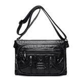Pleated Leather Shoulder Bag Large Capacity Multilayer Crossbody