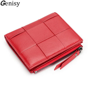 100% Leather Wallets Purses Small Money Bag Knitting Women's Purses