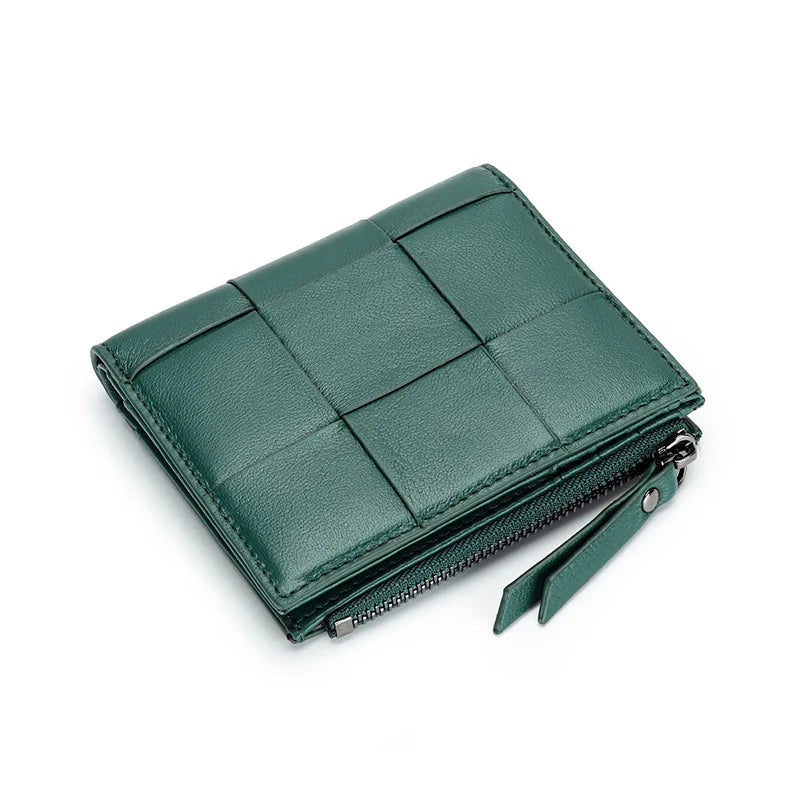 100% Leather Wallets Purses Small Money Bag Knitting Women's Purses