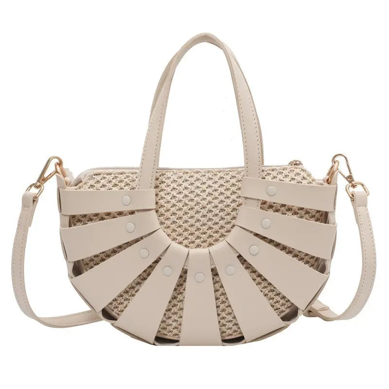 Semi-circular Straw Shoulder Bag for Women Large Capacity Bolsa