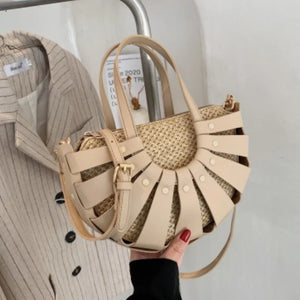 Semi-circular Straw Shoulder Bag for Women Large Capacity Bolsa