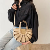 Semi-circular Straw Shoulder Bag for Women Large Capacity Bolsa