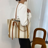 Stripes Handbags Casual Female Bucket Shopper Tote Bag Large Capacity