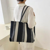 Stripes Handbags Casual Female Bucket Shopper Tote Bag Large Capacity