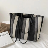 Stripes Handbags Casual Female Bucket Shopper Tote Bag Large Capacity