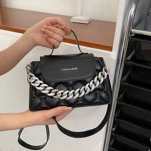 Small PU Leather Handbags Ladies Crossbody Bags Shoulder Bag with Thick Chain