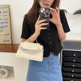 Small PU Leather Handbags Ladies Crossbody Bags Shoulder Bag with Thick Chain