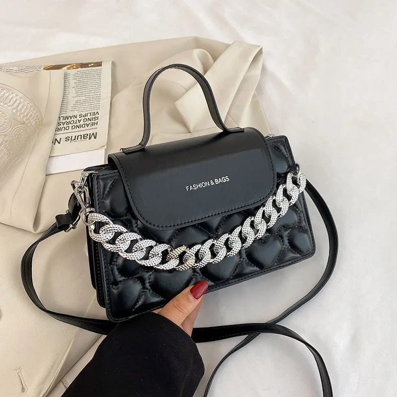 Small PU Leather Handbags Ladies Crossbody Bags Shoulder Bag with Thick Chain