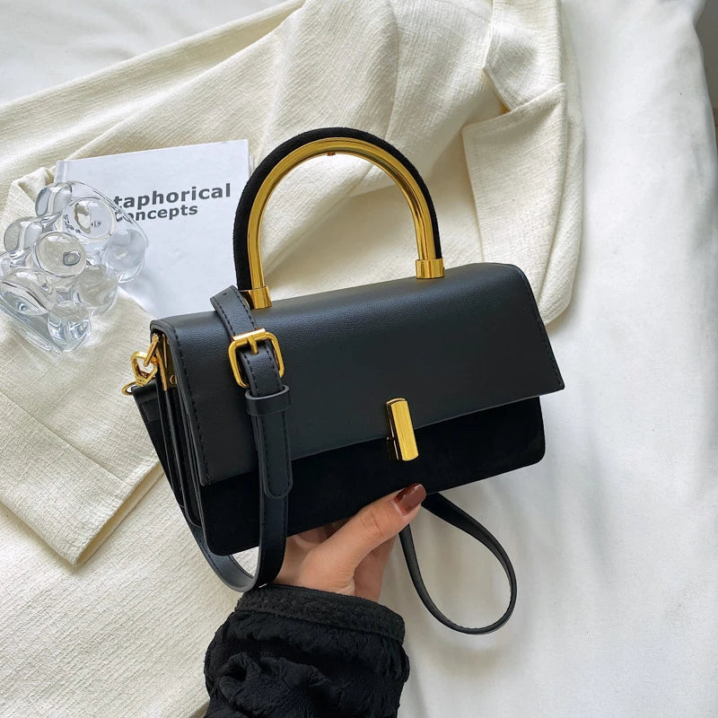 Square Flap Shoulder Bag PU Leather Crossbody Tote Purse for Women