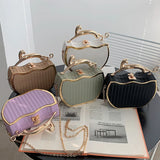 Stripe Printed Women's Handbag Chain Shoulder Crossbody Box Shape Messenger Bag