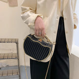 Stripe Printed Women's Handbag Chain Shoulder Crossbody Box Shape Messenger Bag