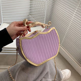 Stripe Printed Women's Handbag Chain Shoulder Crossbody Box Shape Messenger Bag