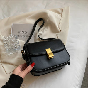 Vintage Small Crossbody Handbag Push Lock Compartment Shoulder Bag