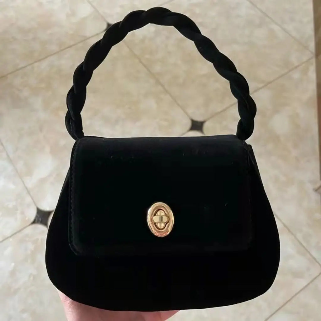 Matte Velvet Retro Small Shoulder Bag Vintage Solid Female Tote Underarm Bag