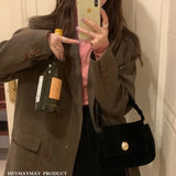 Matte Velvet Retro Small Shoulder Bag Vintage Solid Female Tote Underarm Bag