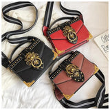 Metal Lion Head Handbag Crossbody Shoulder Bag Female Mini Square Messenger Bag