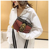 Metal Lion Head Handbag Crossbody Shoulder Bag Female Mini Square Messenger Bag