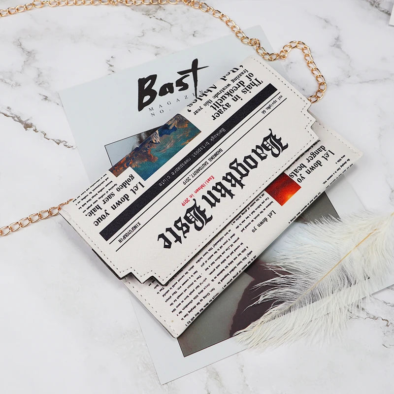 Women Bags Personality Shoulder Bags Ladies Newspaper Modeling Square Bag