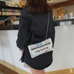 Women Bags Personality Shoulder Bags Ladies Newspaper Modeling Square Bag