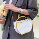 Chain Crossbody Shoulder Bag Stripe Printed Box Tote Bags for Women