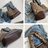 Women's Quilted Down Fabric Bucket Bag Shoulder Crossbody Handbag